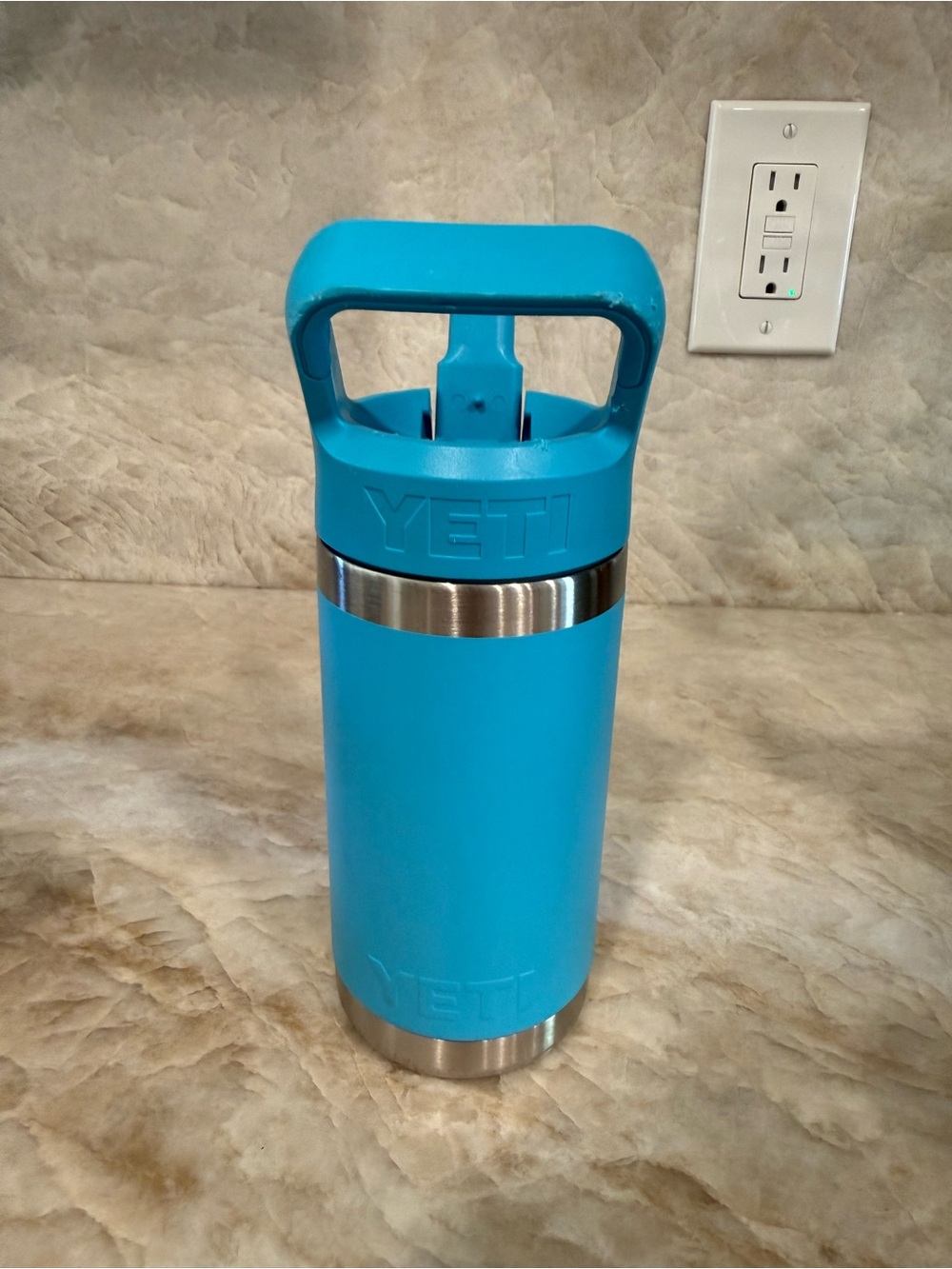 YETI Rambler Jr 12 oz Bright Blue Kids Water Bottle Straw Cap